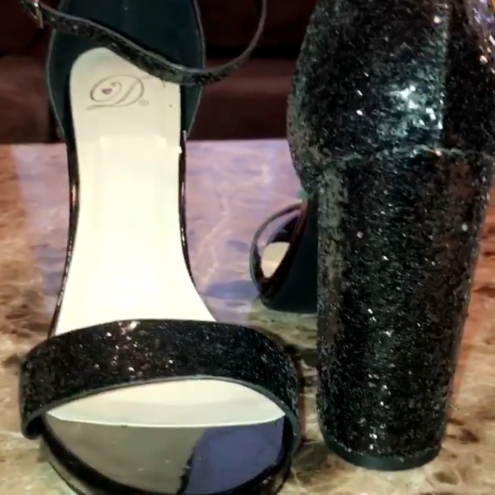 Black glitter heels